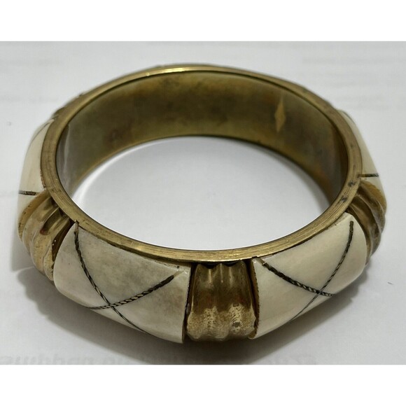 VINTAGE MNG BRASS BONE/STONES BANGLE BRACELET FASHION EUC - Picture 5 of 9